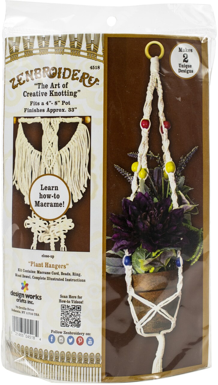 Design Works/Zenbroidery Macrame Wall Hanging Kit 33" Long-Plant Hangers Set Of 2
